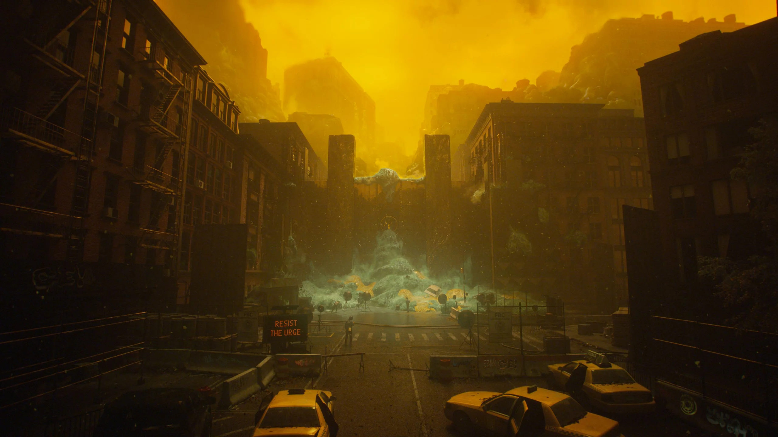 A paranaturally warped Manhattan under a yellow sky in CONTROL Resonant